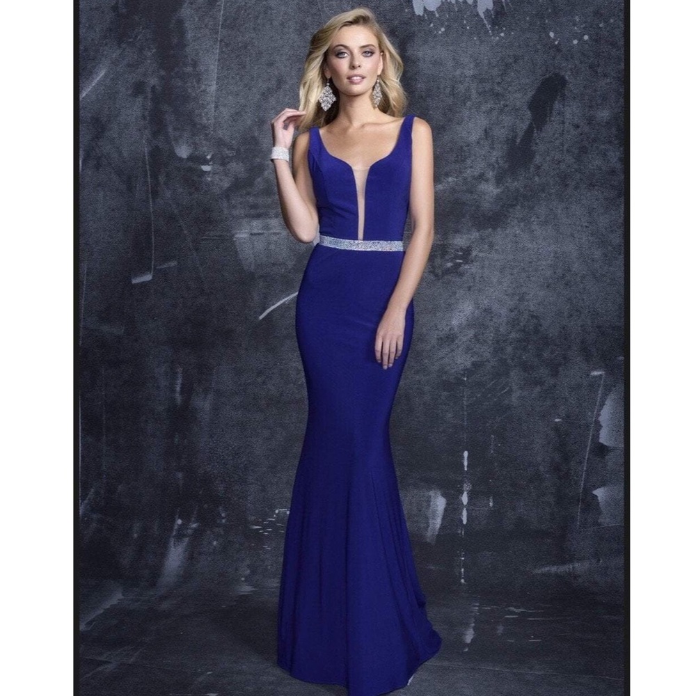 Nina Cannacci Backless Beaded Waist Jersey Gown